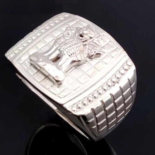 Ashoka Emblem Silver Grid Ring