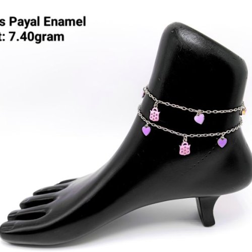 Enamel Charm Payal Silver Anklet