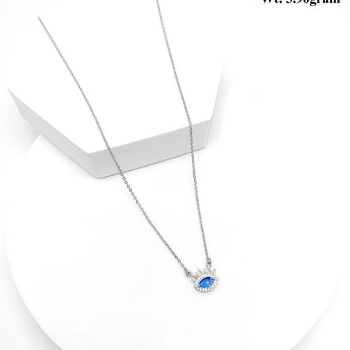 Evil Eye Lariat Silver Pendant Necklace