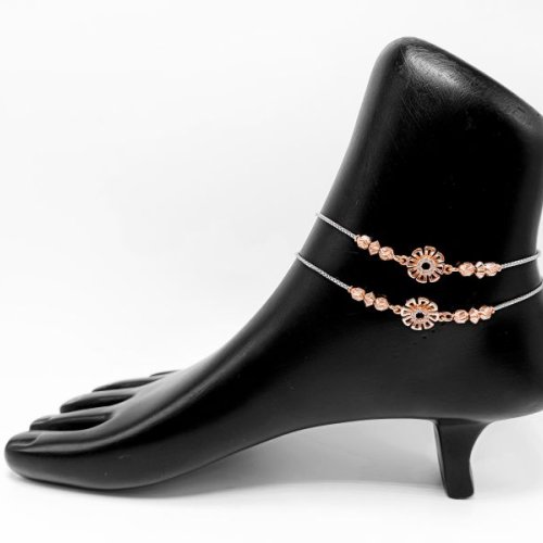Floral Charm Rose Gold Anklet Pair