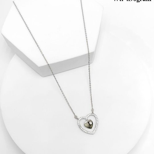 Heart Drop Lariat Silver Pendant Necklace