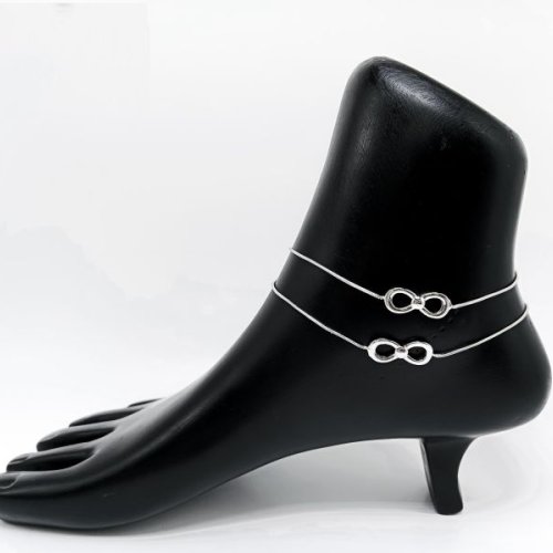 Infinity Stone Silver Anklet Pair