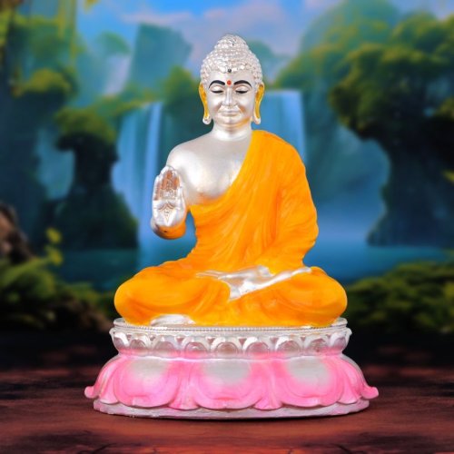 Orange Robe Blessing Mudra Seated Buddha Statue