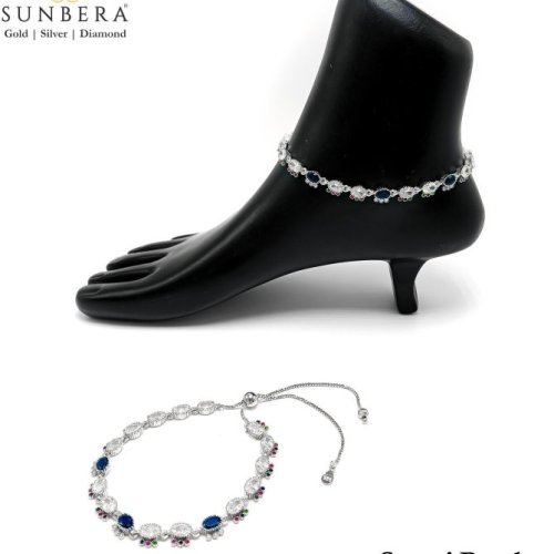 Suneri Pink & Blue Stone Payal Anklet