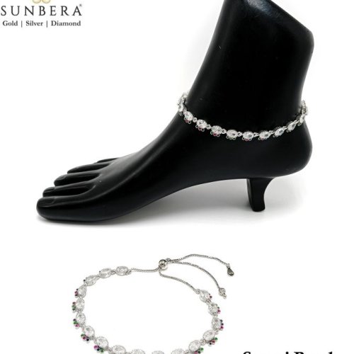 Suneri Pink & Green Stone Payal Anklet