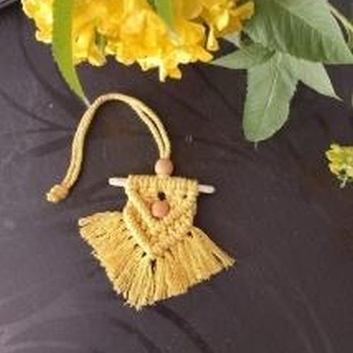 Macrame Yellow Car Charm