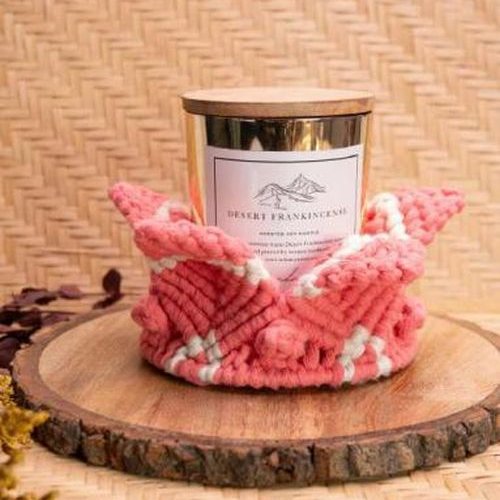 Pink Cotton Macrame Candel Holder