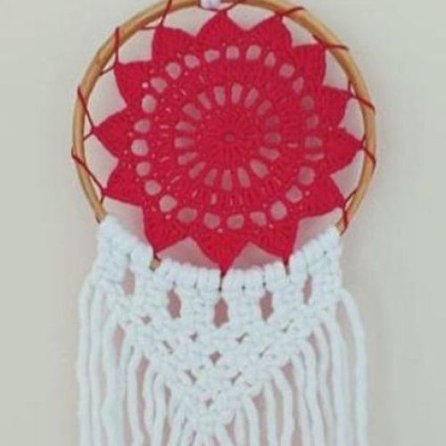 Red White Crochet Wall Hanging