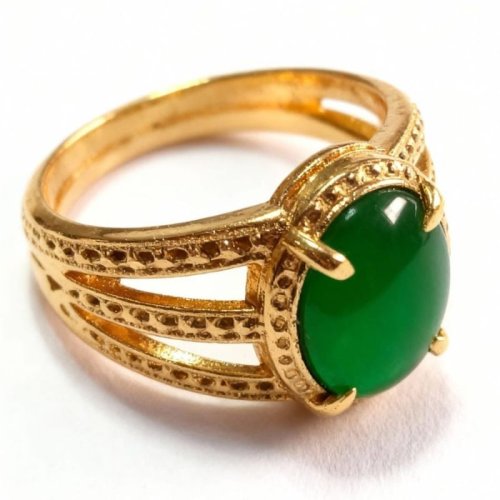 Green Panna Stone Rhodium Ring