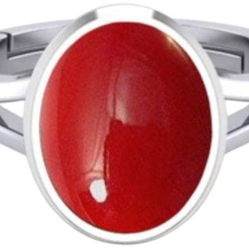 Moonga Stone Oval Rhodium Ring