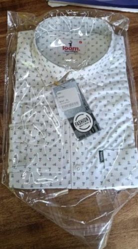 Men White Printed Full Sleeves Formal Shirt