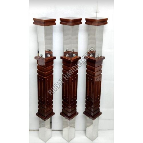 Square Wooden Stainless Steel Railing Pillar