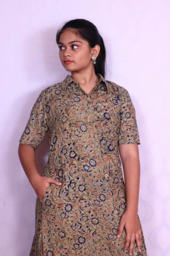 Brown Cotton Printed Kalamkari Kurti