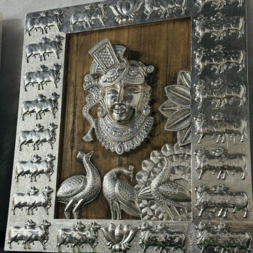 Sliver Cow Border Shrinath Ji Panel