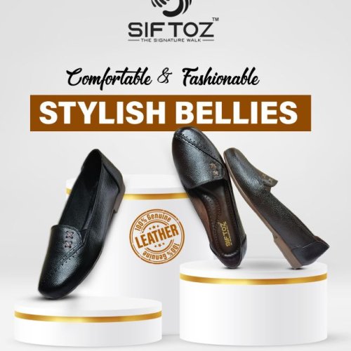 Stylish Black Leather Bellies for Ladies