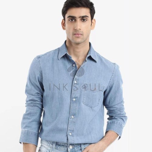 Mens Denim Blue Cotton Shirts