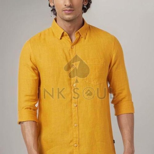 Mens Mustard Cotton Shirts