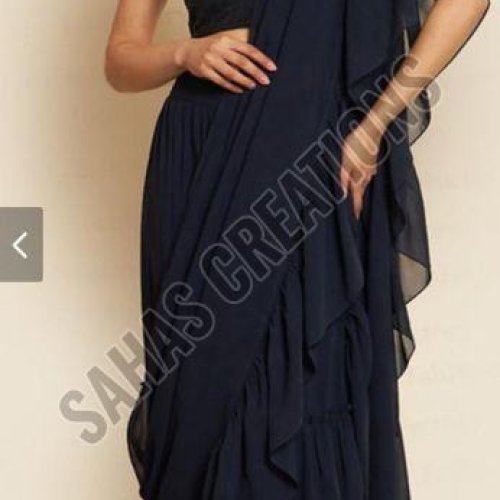 Blue Georgette Silk Blend Saree