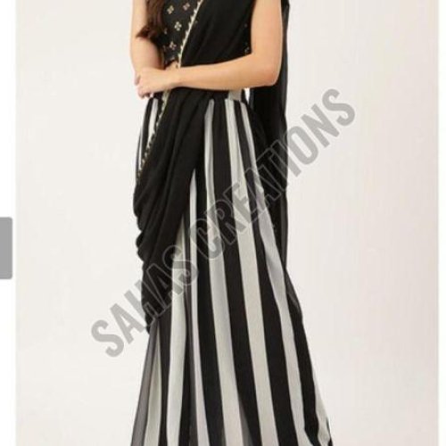 Black Printed Georgette Saree