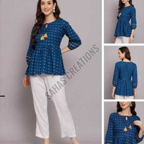 Blue Printed Rayon Top