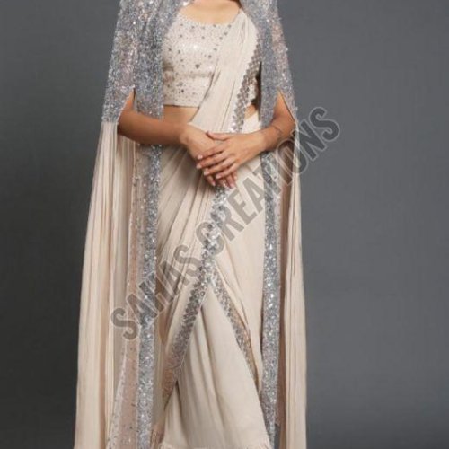 Brown Embroidered Heavy Georgette Saree