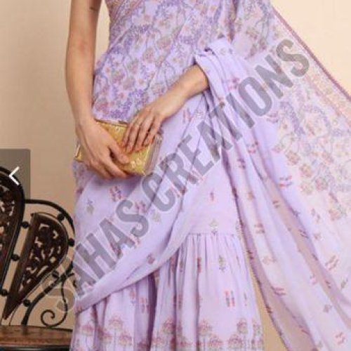 Lavender Printed Georgette Saree