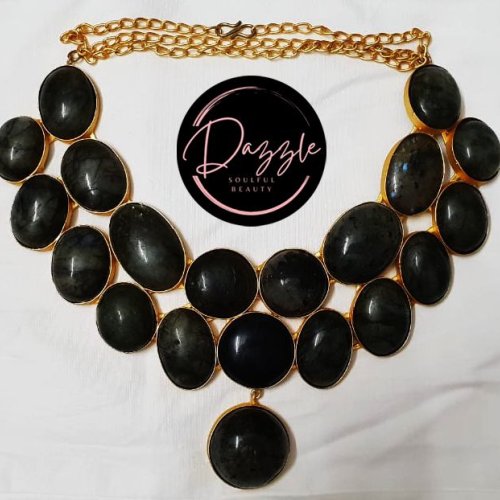 Ladies Black Cascade Golden Statement Necklace