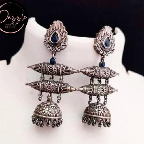 Ladies Blue Teardrop Dome Jhumka Earpiece