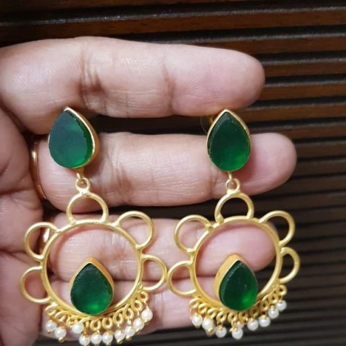 Ladies Green Druzy Pearl Fringe Earpiece