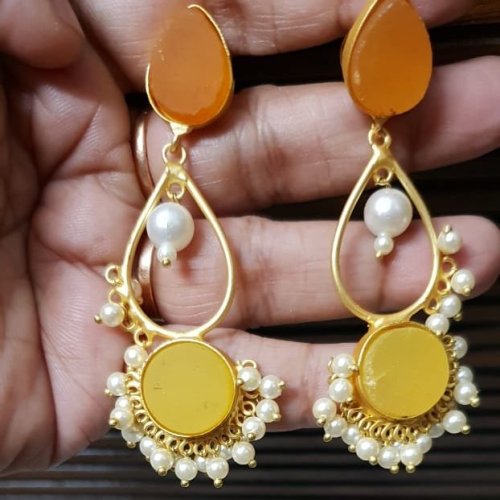 Ladies Orange Pearl Drop Earpiece