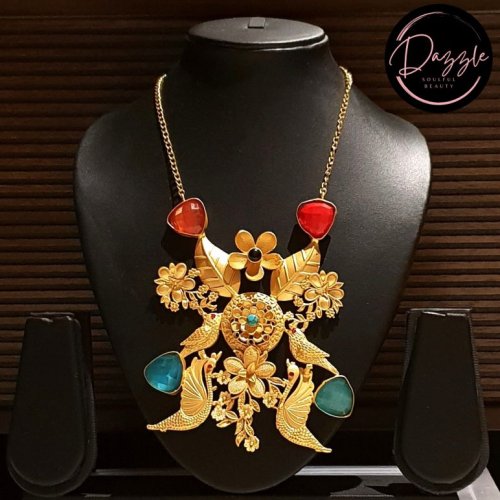 Ladies Ornate Bird Floral Golden Statement Necklace