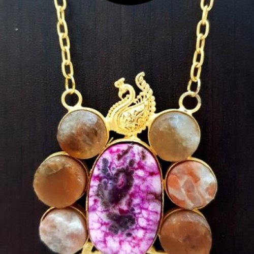 Ladies Purple Bird Floral Golden Pendant Necklace