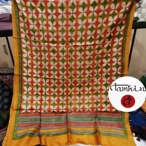 Womens Geometric Tussar Silk Stole