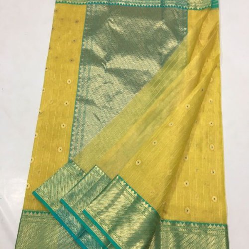 Zigzag Pallu Yellow Banarasi Saree