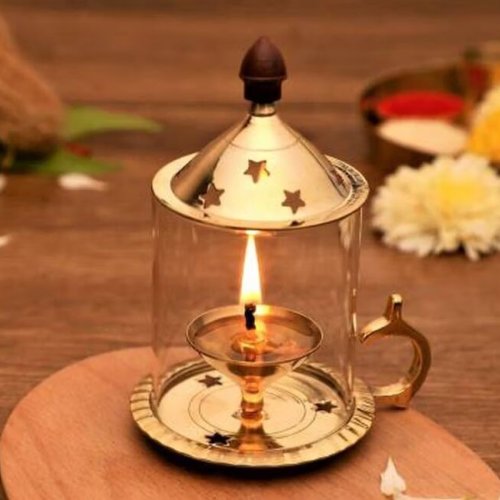 Brass Akhand Diya with Glass