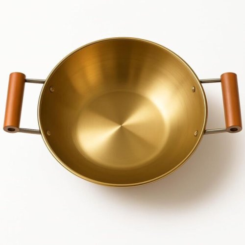 Brass Round Kadai With Wooden Handle
