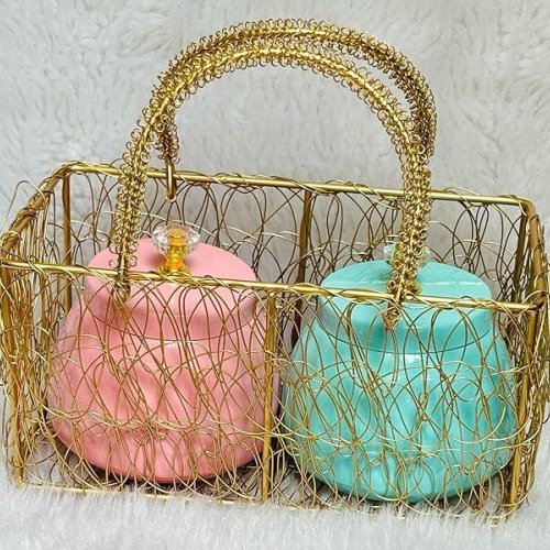Golden Metal Basket with Jar