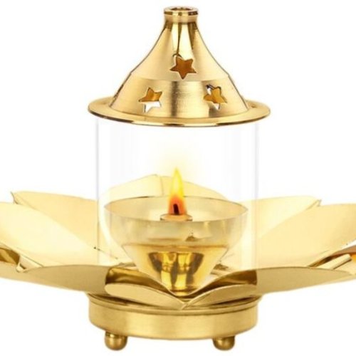 Kamal Pure Brass Diya With Glass