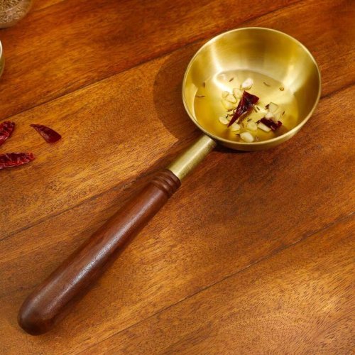 Premium Non Stick Brass Tadka Pan With Wooden Handle