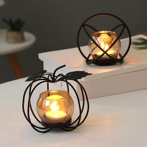 Pumpking Glass Votive Candle Holder