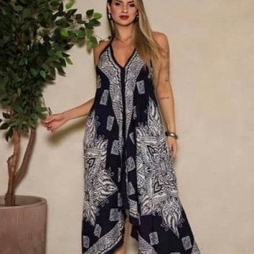 Black and White Batik Scarf Dress