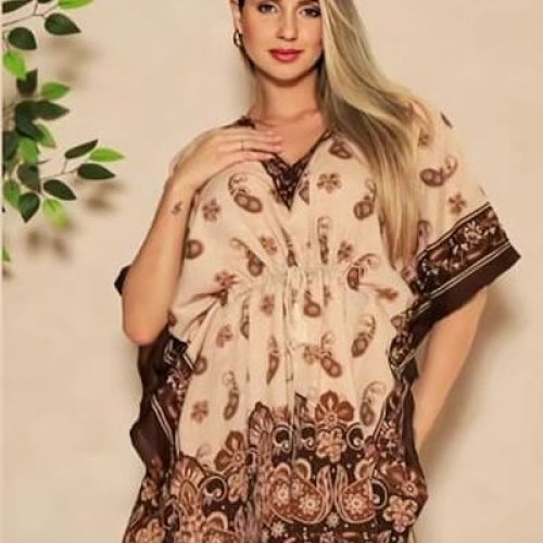 Ladies Brown Cotton Printed Kaftan Kurti