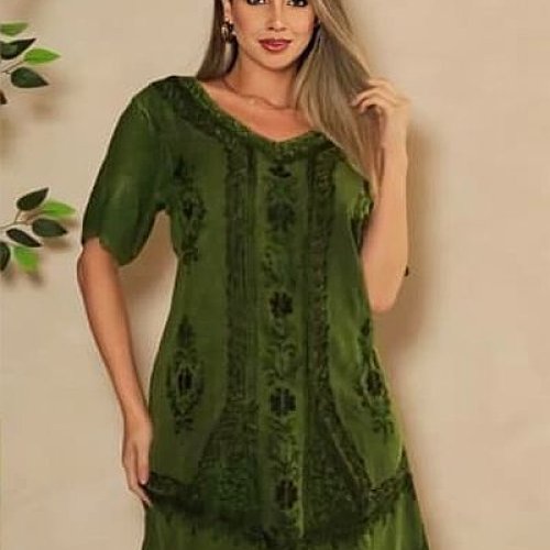 Ladies Green Floral Georgette A-Line Short Dress