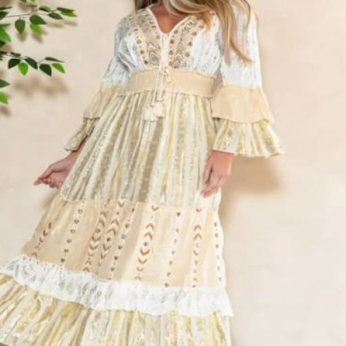 Ladies Printed Casual Frill Sleeves Maxi Dress