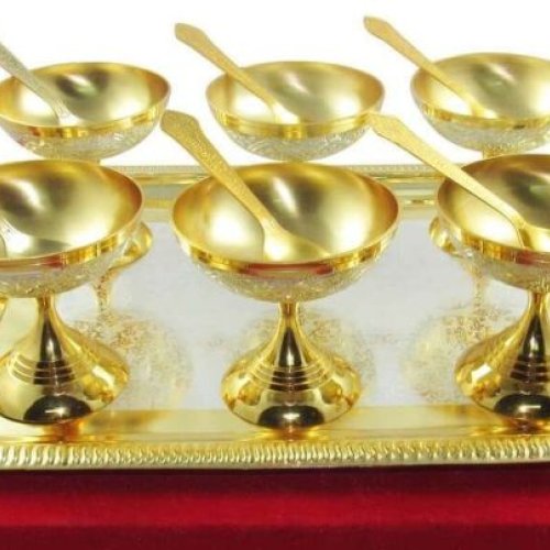 6 Pure Brass Ice Cream Serving Bowl Set