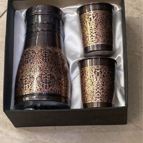 Antique Pure Copper Bedroom Bottle with 2 Glass Set