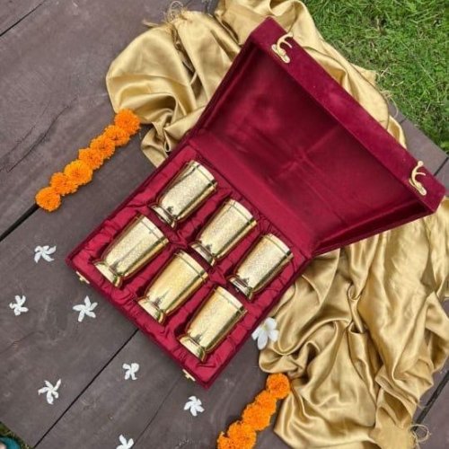 Brass Embossed 6 Glass Set