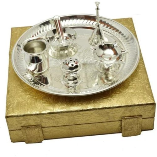 Brass Silver Plated Pooja Thali