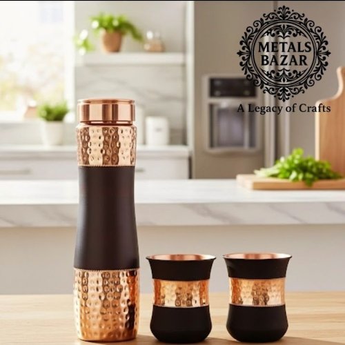 Copper Silk Finish Bottle with Two Glass Set