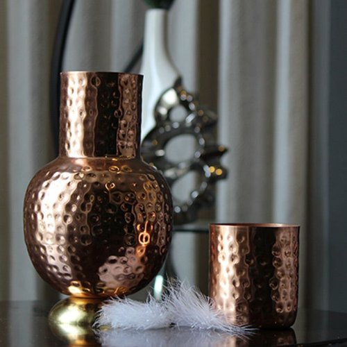 Copper Surahi Design Bottle with 1 Glass